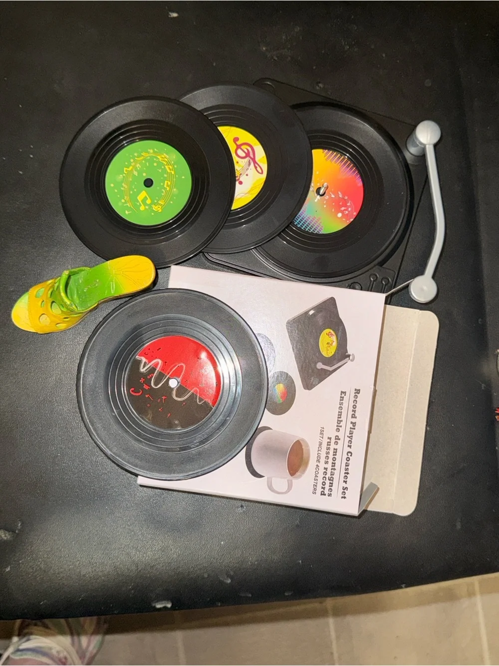 Coaster Set Stacked 45 Records with Colorful Labels